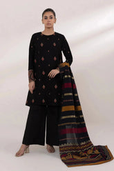 WINTER-3PC DHANAK EMBROIDERED SHIRT WITH COURTRAI PRINTED SHAWL AND TROUSER-4061