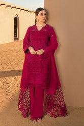 SUMMER-3PC LAWN CHIKANKAARI EMBROIDERED SHIRT WITH KHADDI NET EMBROIDERED DUPATTA AND TROUSER-4647