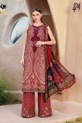 SUMMER-3PC LAWN EMBROIDERED PRINTED SHIRT WITH CHIFFON PRINT DUPATTA AND PRINT TROUSER-2518