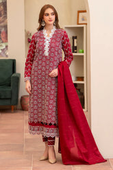 SUMMER-3PC LAWN CHIKENKARI EMBROIDERED SHIRT WITH LAWN TUBE SLUB DUPATTA-6500