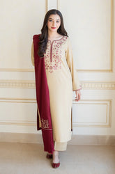WINTER-AISLING - 3PC DHANAK EMBROIDERED SHIRT WITH EMBROIDERED DHANAK SHAWL AND TROUSER-3131