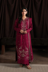 WINTER-3PC DHANAK EMBROIDERED SHIRT WITH DHANAK EMBROIDERED SHAWL AND TROUSER-4403