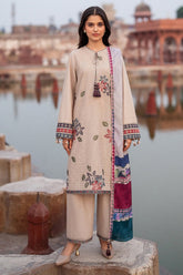 SUMMER-3PC LAWN EMBROIDERED SHIRT WITH MONARK PRINTED DUPATTA AND TROUSER-3631