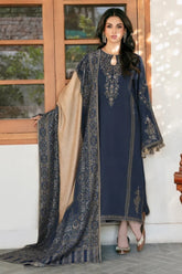 WINTER-3PC DHANAK EMBROIDERED SHIRT WITH COUTRAI PRINTED SHAWL & TROUSER-5150
