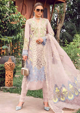 SUMMER-3PC LAWN EMBROIDERED SHIRT WITH EMBROIDERED ORGANZA DAMAN CHIFFON PRINTED EMB DUPATTA AND EMB TROUSER-4711