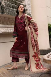 WINTER-3PC DHANAK EMBROIDERED SHIRT WITH COUTRAI PRINTED SHAWL AND EMB TROUSER-5317