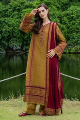 WINTER-3PC DHANAK EMBROIDERED SHIRT WITH DHANAK EMB SHAWL & TROUSER-5224