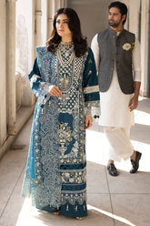 SUMMER-3PC LAWN EMBROIDERED SHIRT WITH KHADDI NET EMBROIDERED DUPATTA AND TROUSER-4609