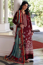 WINTER-3PC DHANAK EMBROIDERED SHIRT WITH COUTRAI PRINTED SHAWL AND TROUSER-5252