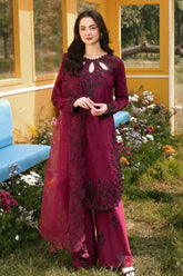 SUMMER-3PC LAWN SEQUIN EMBROIDERED SHIRT WITH ORGANZA EMB DUPATTA AND EMB TROUSER-4805