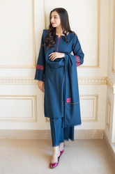 WINTER-3PC DHANAK EMBROIDERED WITH DHANAK EMBROIDERED SHAWL -3132