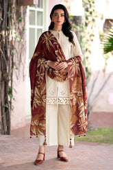 WINTER- 3PC DHANAK EMBROIDERED SHIRT WITH WOOL PRINT SHAWL AND TROUSER-3320-B