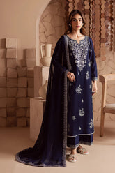 WINTER-3PC DHANAK EMBROIDERED SHIRT WITH CHIFFON EMBROIDERED DUPATTA AND EMB TROUSER-4180