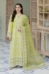 SUMMER-3PC LAWN EMBROIDERED SHIRT WITH ORGANZA EMBROIDERED DUPATTA & TROUSER-3704