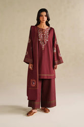 WINTER-3PC DHANAK EMBROIDERED SHIRT WITH DHANAK EMBROIDERED SHAWL AND EMB TROUSER -5164