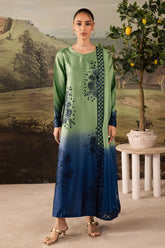 WINTER-3PC SHAMOZE SILK PRINTED EMBROIDERED SHIRT WITH SOFT SILK PRINTED EMB DUPATTA & TROUSER-1736