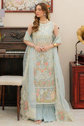 SUMMER-3PC LAWN CHIKANKAARI EMBROIDERED SHIRT WITH KHAADI NET EMBROIDERED DUPATTA AND TROUSER -4749