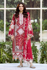 SUMMER-3PC LAWN HEAVY EMBROIDERED SHIRT WITH KHADDI NET EMBROIDERED DUPATTA & LAWN TOUSER-4724