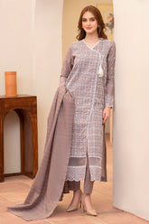 SUMMER-3PC LAWN CHIKENKARI EMBROIDERED SHIRT WITH LAWN TUBE SLUB DUPATTA-6900