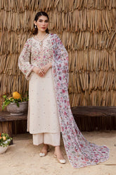 WINTER-3PC DHANAK EMBROIDERED SHIRT WITH WOOL PRINTED SHAWL AND EMB TROUSER -5040