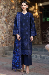 WINTER-3PC DHANAK EMBROIDERED SHIRT WITH COURTRAI PRINTED SHAWL AND TROUSER-4390