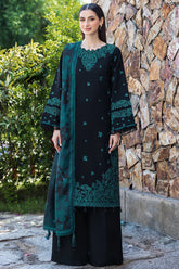 WINTER-3PC KHADDAR EMBROIDERED SHIRT WITH COURTRAI PRINTED SHAWL AND TROUSER-4391