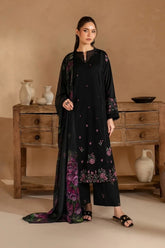WINTER-3PC DHANAK EMBROIDERED SHIRT WITH COUTRAI PRINTED SHAWL AND EMB TROUSER-5147