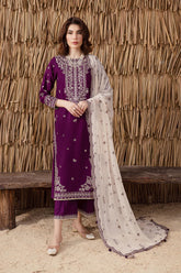 WINTER-3PC DHANAK EMBROIDERED SHIRT WITH DHANAK EMBROIDERED SHAWL AND TROUSER-4338