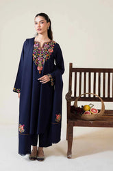 WINTER-3PC DHANAK EMBROIDERED SHIRT WITH DHANAK EMBROIDERED SHAWL AND TROUSER-5048