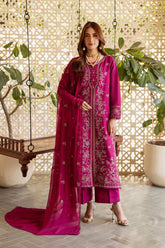 SUMMER-3PIECE LAWN SEQUIN EMBROIDERED SHIRT WITH CHIFFON EMBROIDERED DUPATTA AND TROUSER-4867