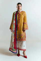 WINTER-3PC DHANAK HEAVY EMBROIDERED SHIRT WITH WOOL PRINTED SHAWL AND EMB TROUSER-4212