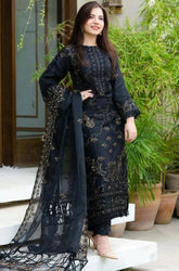 WINTER-3PC KHADDAR EMBROIDERED SHIRT WITH CHIFFON EMBROIDERED DUPATTA & TROUSER-4116
