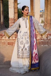 WINTER-3PC KHADDAR HEAVY EMBROIDERED SHIRT WITH COURTRAI WOOL PRINT SHAWL AND TROUSER-4094
