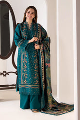 WINTER-3PC DHANAK EMBROIDERED SHIRT WITH WOOL PRINTED SHAWL AND TROUSER-5276