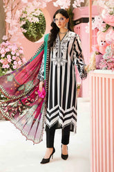 SUMMER-3PC LAWN EMBROIDERED PRINTED SHIRT WITH CHIFFON PRINT DUPATTA AND PRINT TROUSER-2525