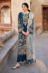 WINTER-3PC DHANAK HEAVY EMBROIDERED SHIRT WITH COTTON NET EMBROIDERED DUPATTA AND EMB TROUSER-4238
