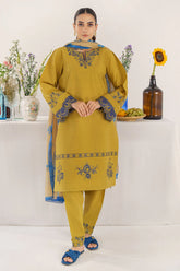 WINTER- 3PC KHADAR EMBROIDERED SHIRT WITH COURTRAI PRINT SHAWL AND TROUSER-4149