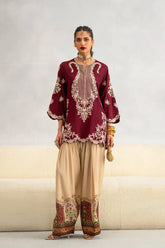 WINTER-2PC-RAW SILK EMBROIDERED SHIRT AND SHAMOZ SILK PRINTED TROUSER-15117