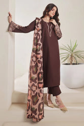 WINTER-3PC DHANAK EMBROIDERED SHIRT WITH COURTRAI PRINTED SHAWL AND TROUSER-4277