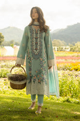 SUMMER-3PC LAWN EMBROIDERED SHIRT WITH CHIFFON PRINTED DUPATTA AND TROUSER-4524