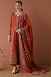 WINTER-3PC DHANAK EMBROIDERED SHIRT WITH DHANAK EMBROIDERED SHAWL AND TROUSER-4313