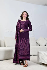 WINTER-3PC KARANDI EMBROIDERED SHIRT WITH KARANDI EMBROIDERED SHAWL AND TROUSER-5310
