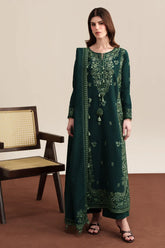 WINTER-3PC KARANDI EMBROIDERED SHIRT WITH KARANDI EMBROIDERED SHAWL AND TROUSER-5315