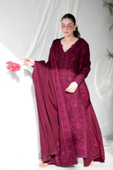 WINTER-3PC KARANDI EMBROIDERED SHIRT WITH KARANDI EMBROIDERED SHAWL AND TROUSER-5311