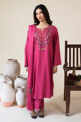 WINTER-3PC DHANAK EMBROIDERED SHIRT WITH DHANAK EMBROIDERED SHAWL AND TROUSER-4420