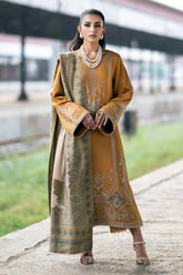WINTER-3PC DHANAK EMBROIDERED SHIRT WITH WOOL PRINTED SHAWL & TROUSER-4129