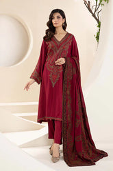 WINTER-3PC KARANDI EMBROIDRED SHIRT WITH WOOL PRINT SHAWL AND TROUSER-3268 B