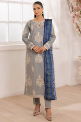 SUMMER-3PC LAWN EMBROIDERED SHIRT WITH MONARK PRINTED DUPATTA AND TROUSER-3741