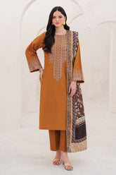 WINTER-3PC DHANAK EMBROIDERED SHIRT WITH COURTRAI PRINTED SHAWL AND TROUSER-4201