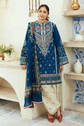 WINTER- 3PC DHANAK EMBROIDERED SHIRT WITH COUTRAI WOOL PRINT SHAWL & EMB TROUSER-4072